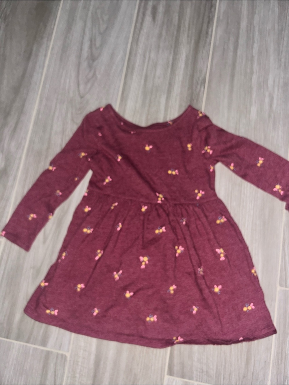 Girls' Long-Sleeve Burgundy Floral Knit Dress